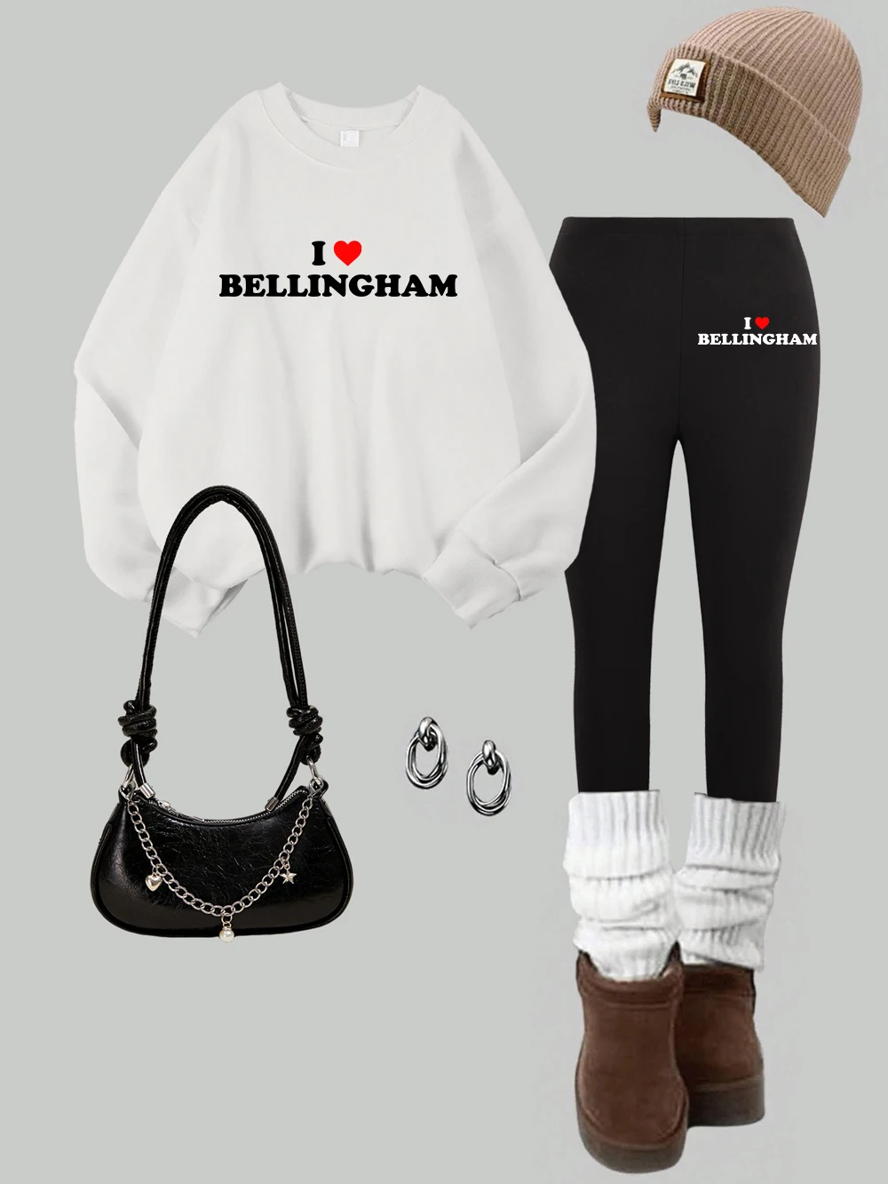 

Женский комплект из 2 предметов I Love Bel Letter Bellingham с принтом, толстовка, леггинсы, повседневные флисовые теплые штаны с капюшоном, осенняя женская одежда