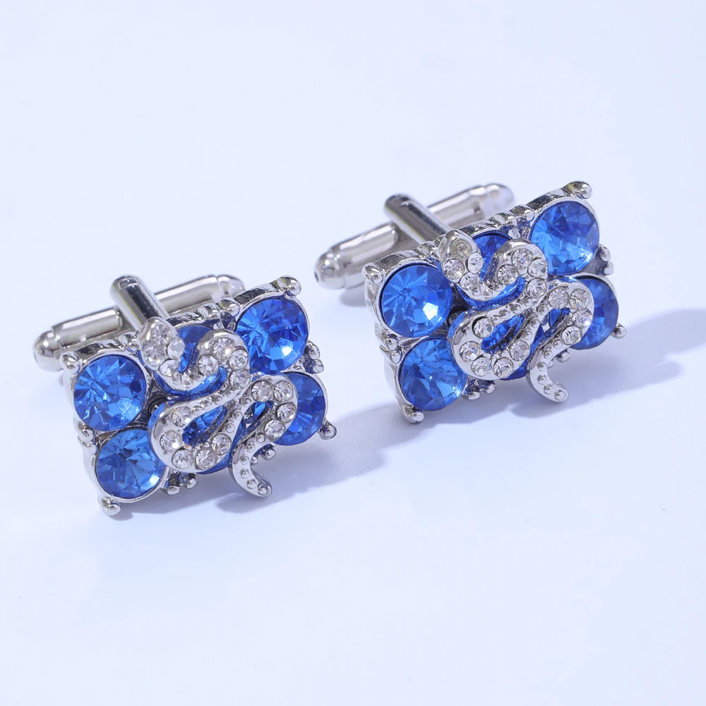 Luxury Blue White Crystal Snake Design Mens Cufflinks Dazzling Formal Shirt Suit Tuxedo Blouse Sleeve Button
