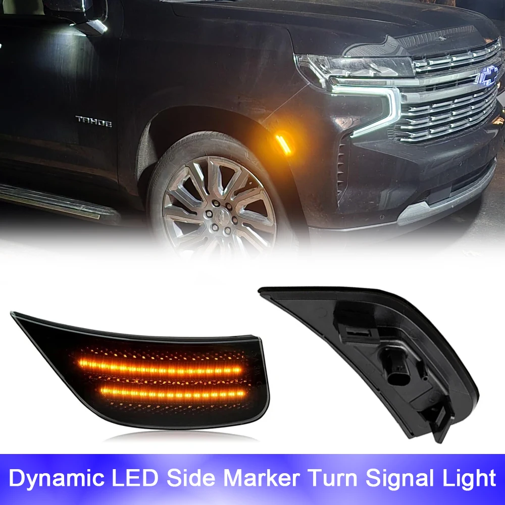 

2x Front Bumper LED Side Marker Turn Signal Lights No Error For Chevy Suburban Tahoe GMC Yukon XL Denali Cadillac Escalade ESV