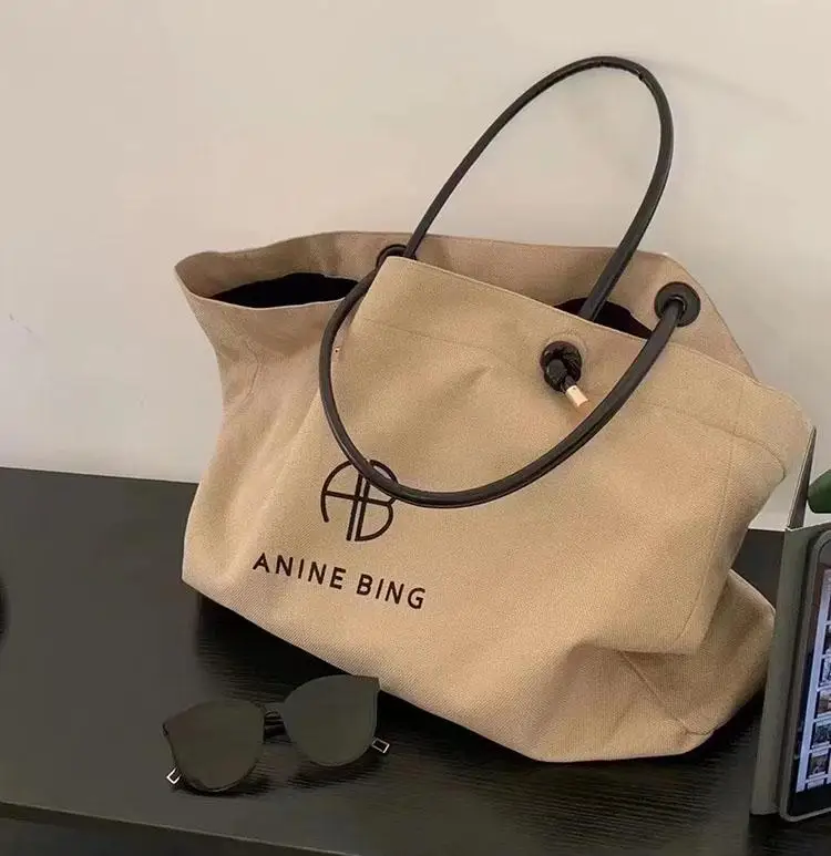 Large Capacity Single Shoulder Bag Khaki Color Shopping Handbag Women's Summer Korean Style Versatile Canvas Tote Bag