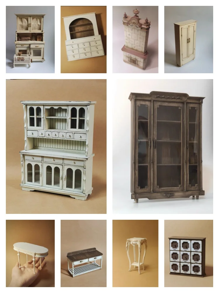 

DollHouse 1/6 Miniature Furniture Vintage Locker Dessert Table Chair Fireplace Blythe 1/12 European Wardrobe Cooking Table Bjd