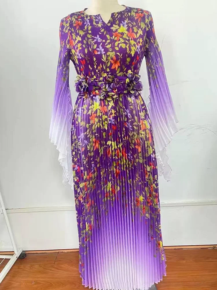 ANLAN Elegant Dresses For Women Luxury Party Miyake Pleated Dress Long Sleeve Prom Ball Gown Formal Fashion Female 2026 New