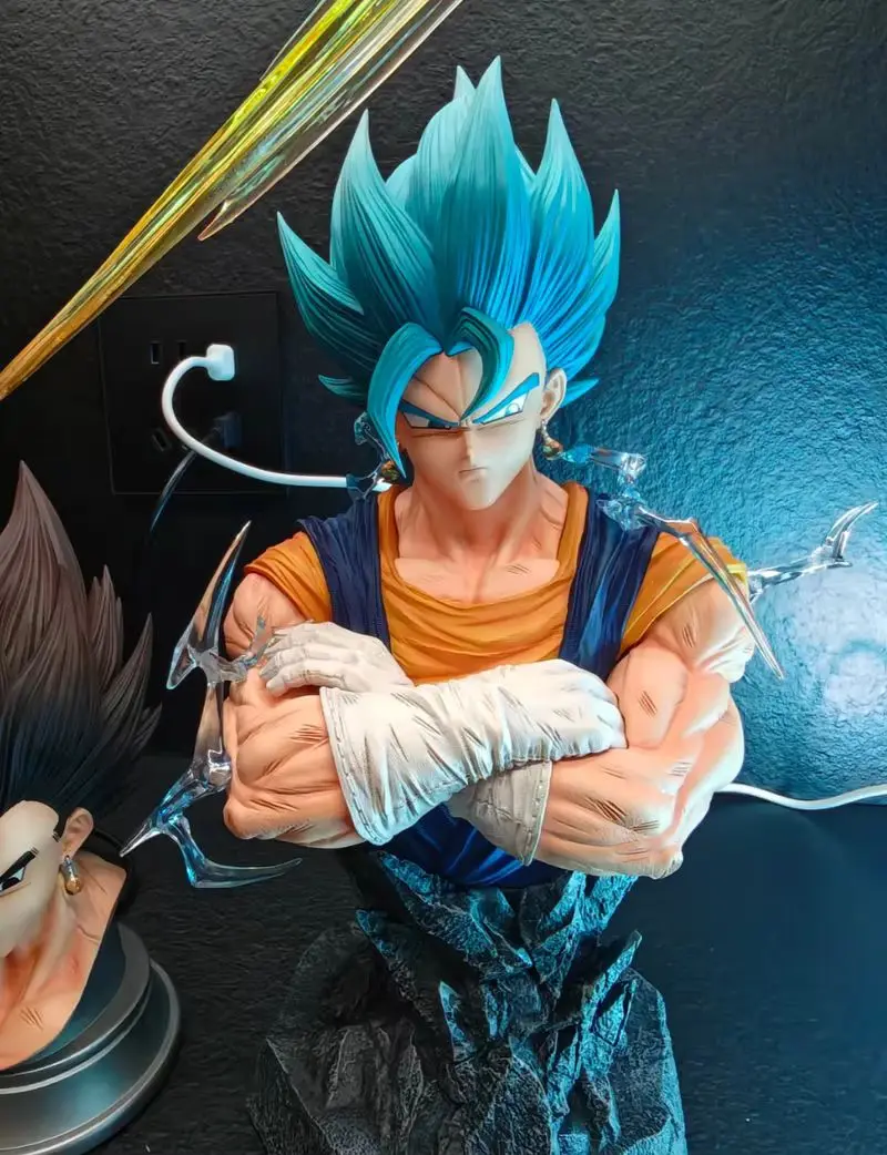 Jt brinquedos dragon ball z jt estátua 38cm/14.96 polegada vegetto figura 3 cabeças substituir super saiyan figuras de ação coleção modelo presente