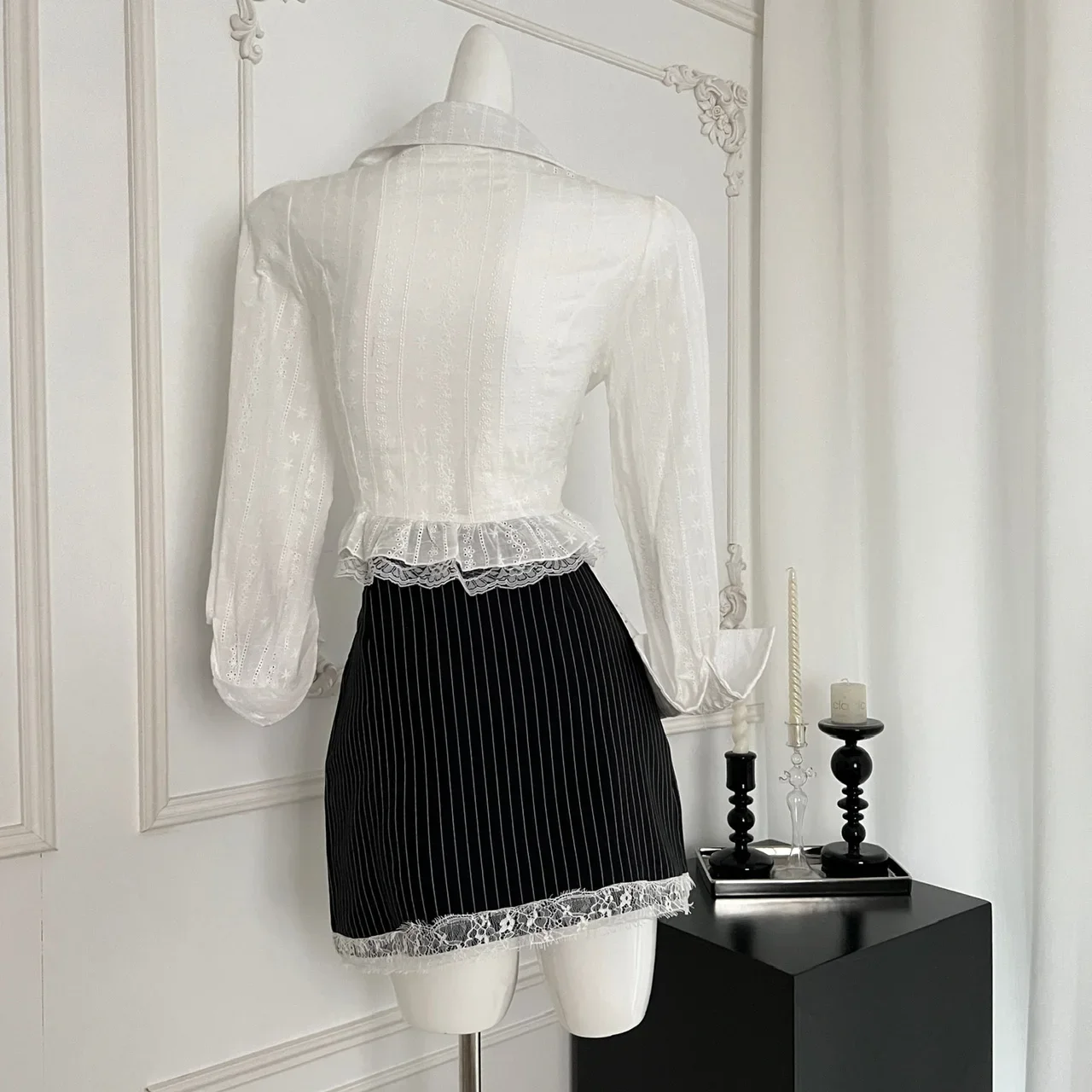 Autumn Japanese Preppy Style Elegant 2 Piece Set Women Y2k White Chic Tops+ Lace Design Skirt Female Korea Fashion Casual Set