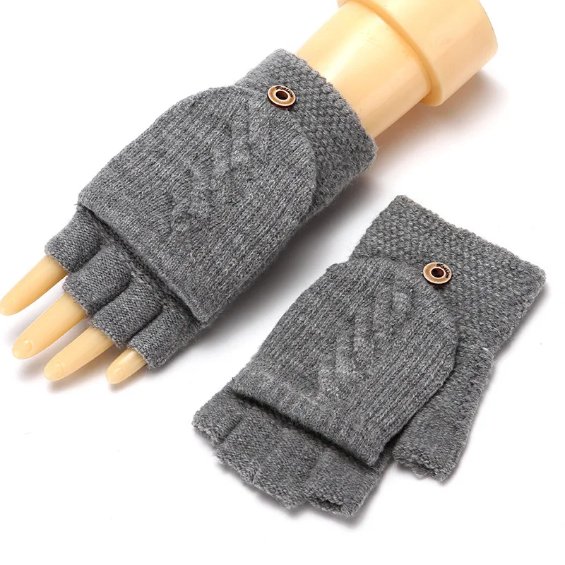 Unisex Wool Knitted Fingerless Flip Gloves Winter Warm Finger Free Touchscreen Glove Men Women Exposed Finger Mittens Gloves