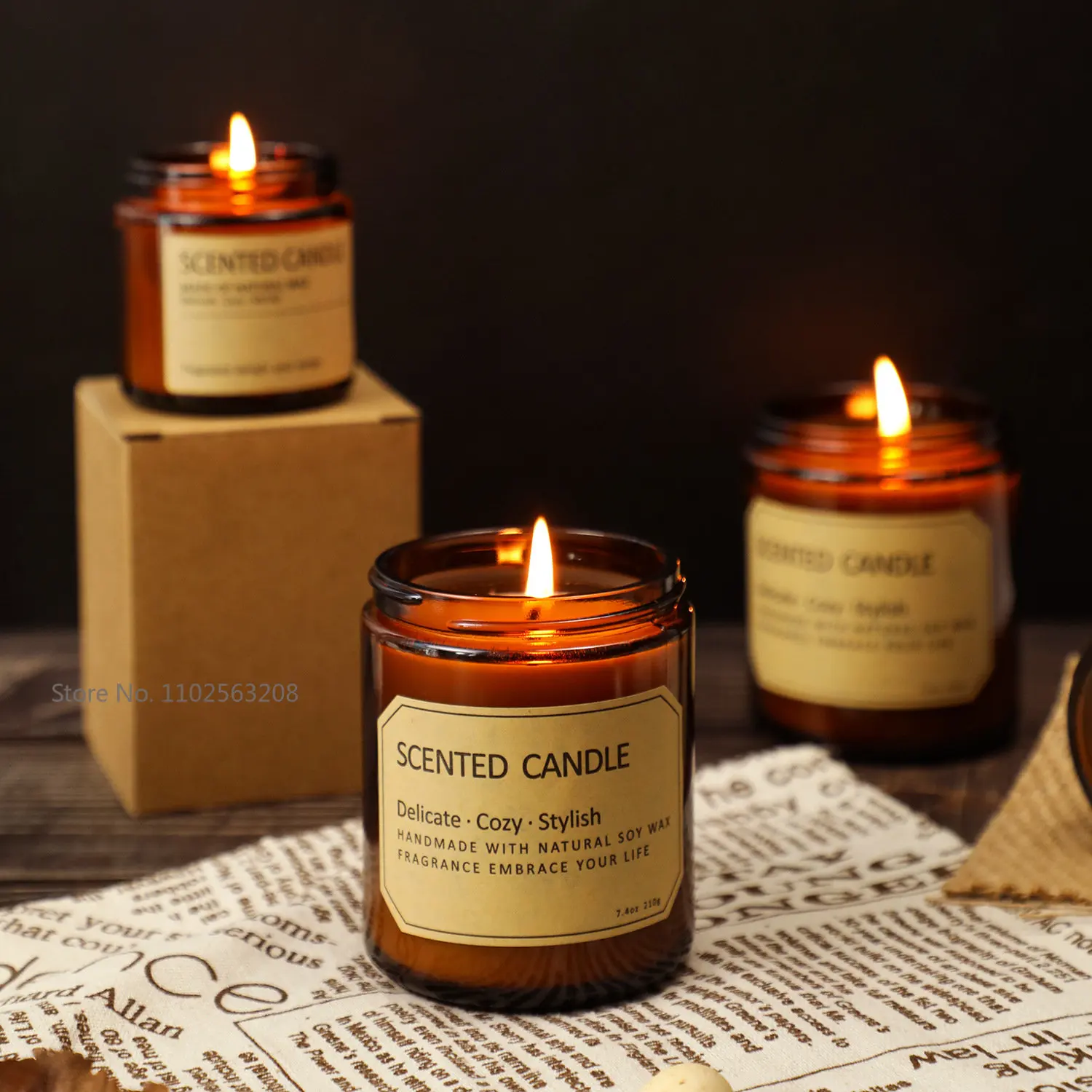 Creative Brown Diy Candle Empty Cups With Black Lids Glass Jars Bottle Handmade Dessert Scented Candles Glass Empty Jars