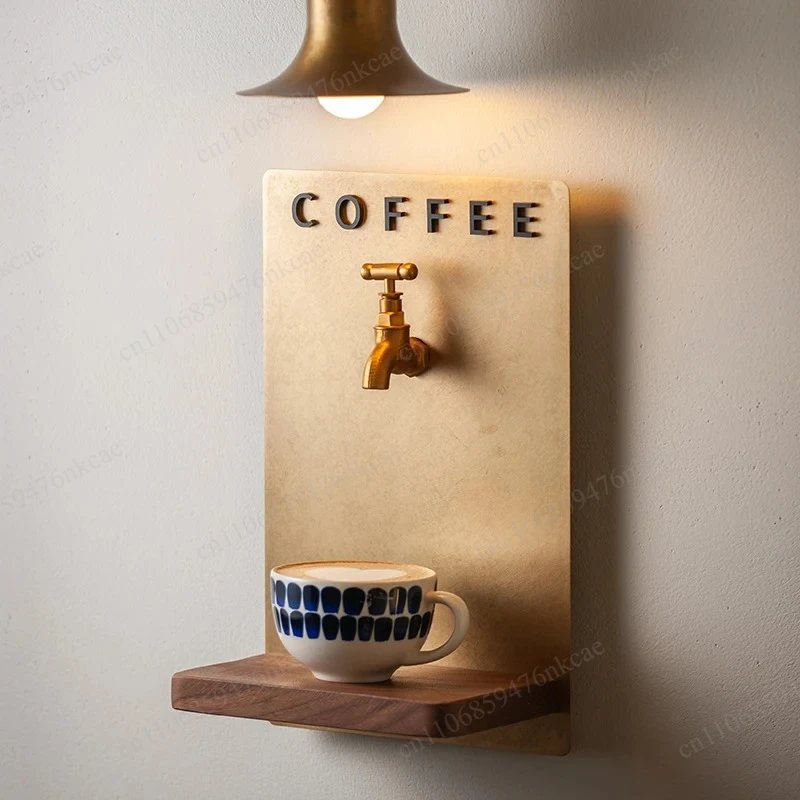 atmosphere layout coffee mouth card custom door plate art installation Brass faucet decoration coffee shop fun