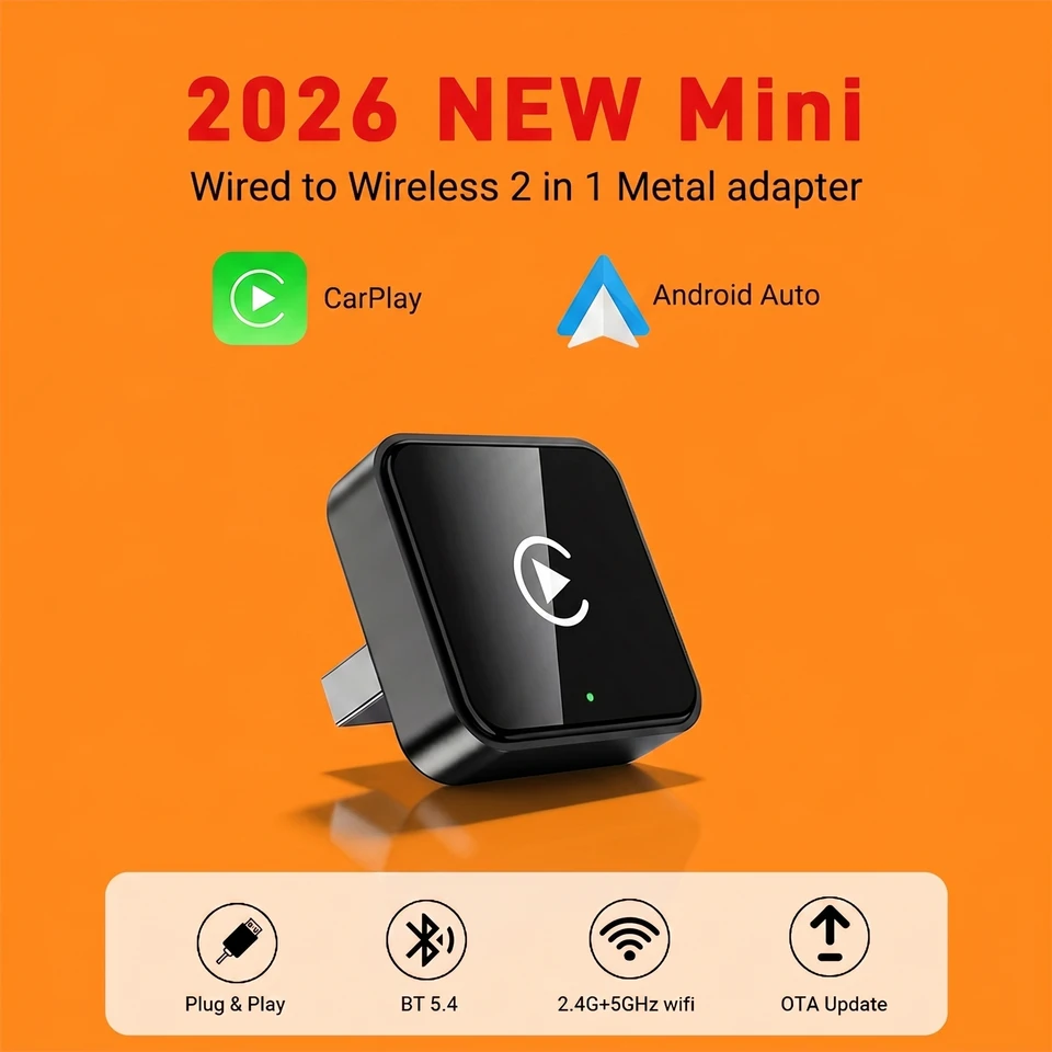 미니 2 in 1 CarPlay 무선 어댑터, 자동차 엔터테인먼트 시스템용 범용 안드로이드 오토 동글, 휴대용 경량 내구성 M