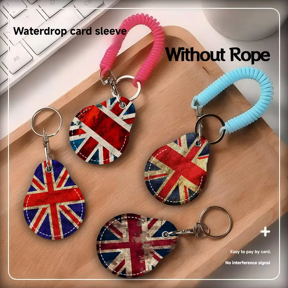 U-UK E-England Flag Cute Waterdrop Acc Control Card Holder Induction Bus Elevator Protective Cover Student PU Material