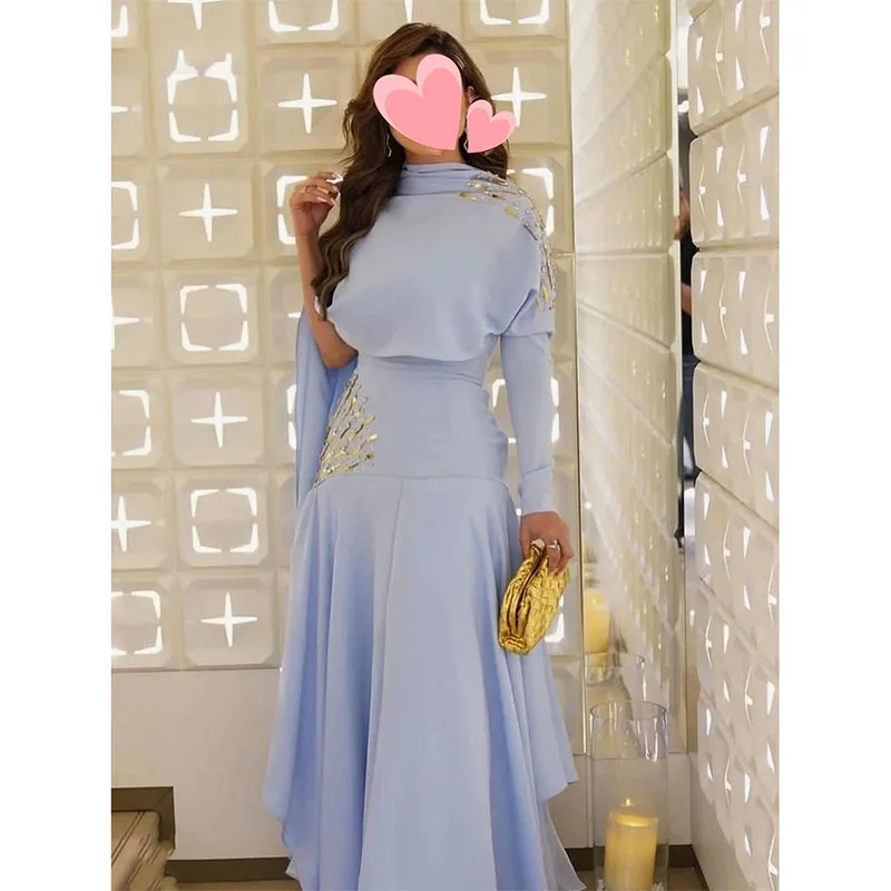 Elegant One Shoulder Long Sleeves Evening Gown Beading Sequins Formal Evening Dresses Customize Birthday Party Dress 2024