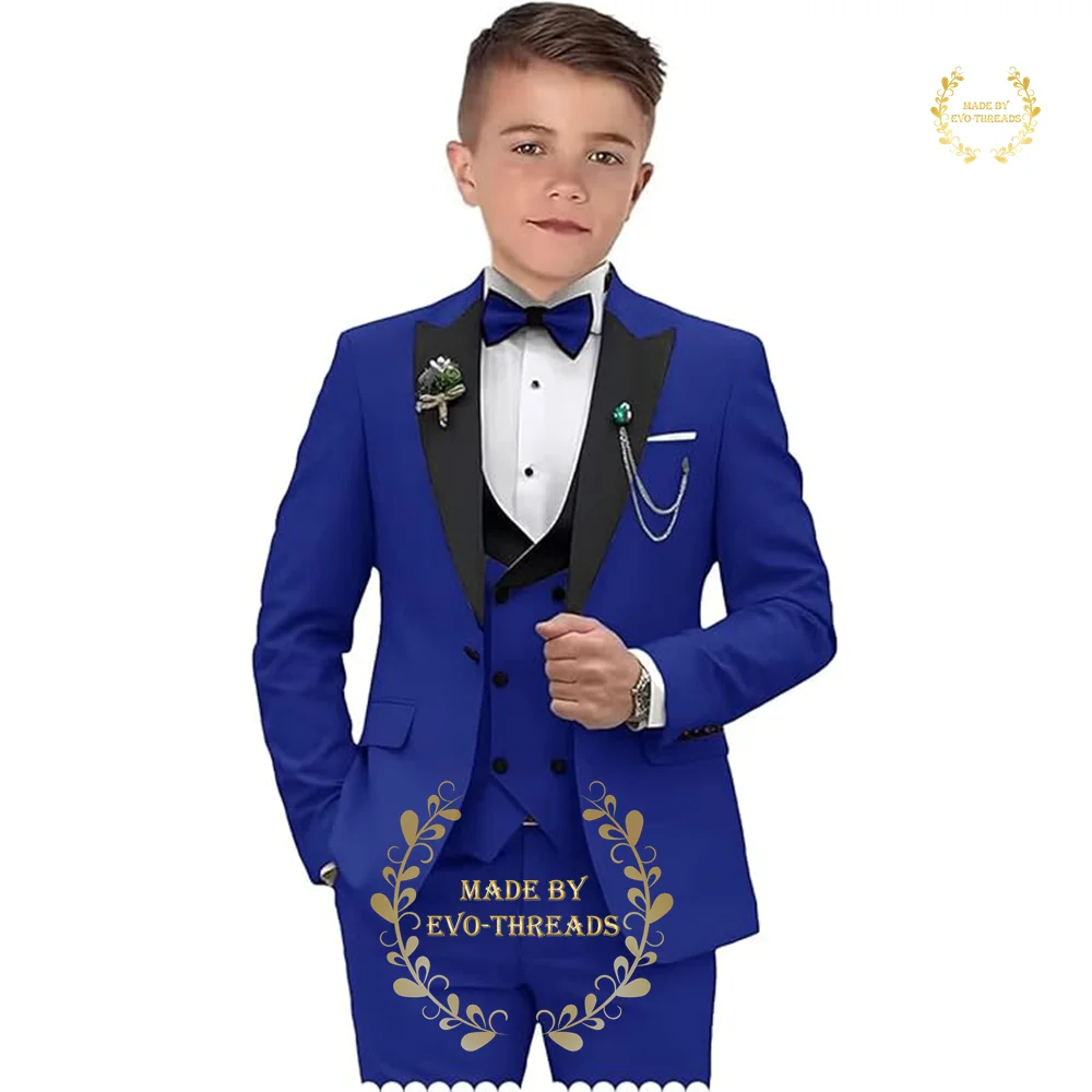 Boys 3-Piece Suits (Blazer+Pants+Vest)Peak Lapel  Formal Solid Tuxedo for Wedding Pageboy Toddler Enfant Birthday Gift, custom