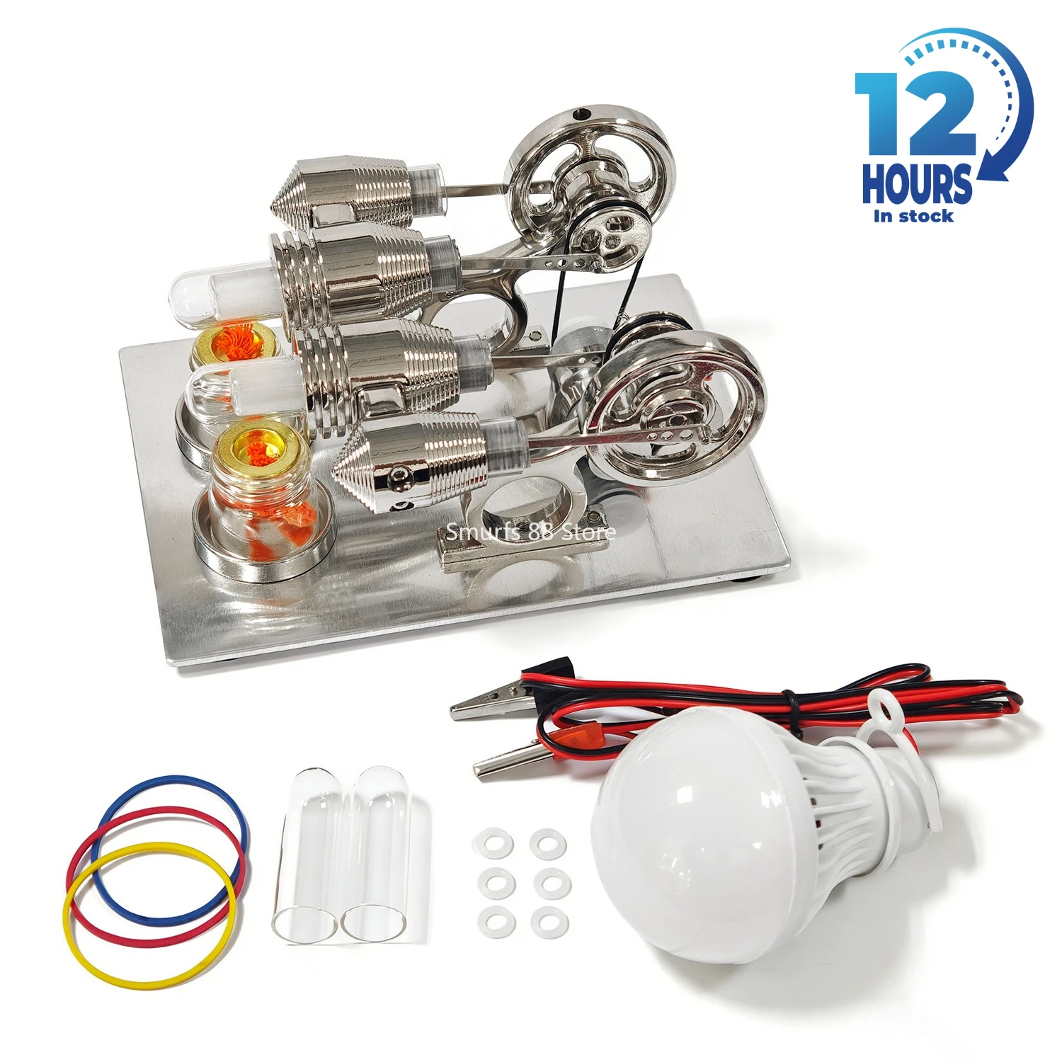 

Metal Stirling Engine Model Steam Generator External Combustion Engine with Light Bulb Physics Science Experiment Model Toy