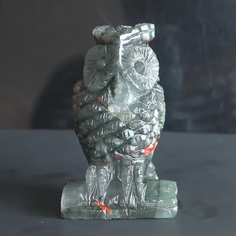 Handcrafted gemstone crystal blood stone owl Figurine Animal statue office study Home Decor