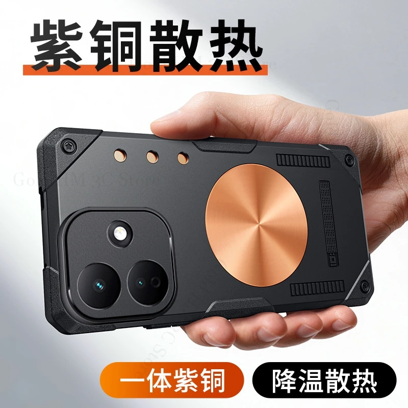 For Redmi Note 17 Pro 5G Heat Dissipation Copper Magnetic Case For Redmi Turbo 5 Max Wireless Charger Armor Heavy Protect Cover