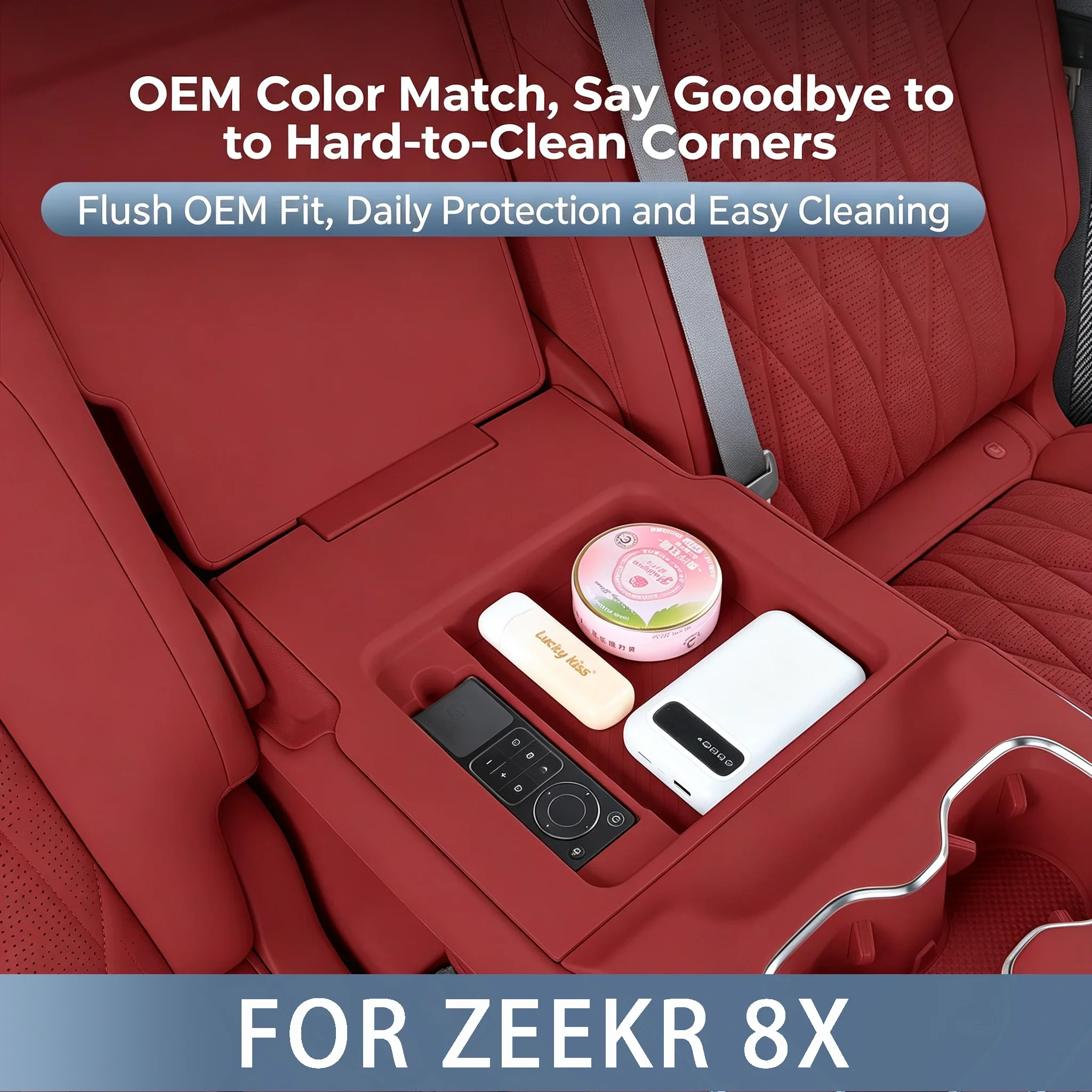 FOR ZEEKR 8X Rear Armrest Box Storage Box, Second Row Middle Storage Box, Rear Armrest Interior Silicone