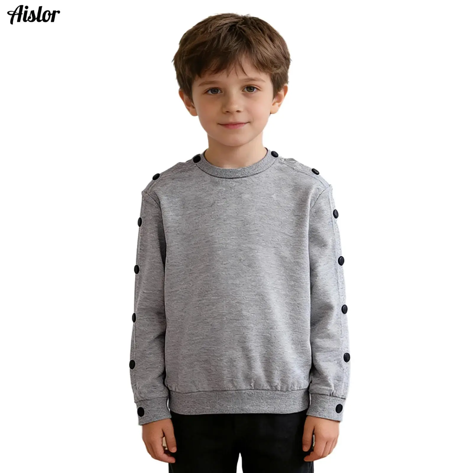 

Kids Boys Girls Special Needs Adaptive Clothing Cotton Press Buttons Long Sleeves Pullover Sweatshirt for Postoperative Recovery