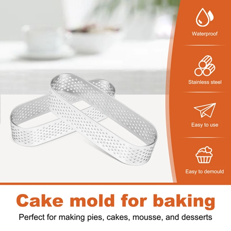 Moldes De Tartlet Oval De Aço Inoxidável, Mousse De Sobremesa Francesa, Anel De Torta De Frutas, Molde De Bolo De Quiche, Anel De Mousse, 8Pcs