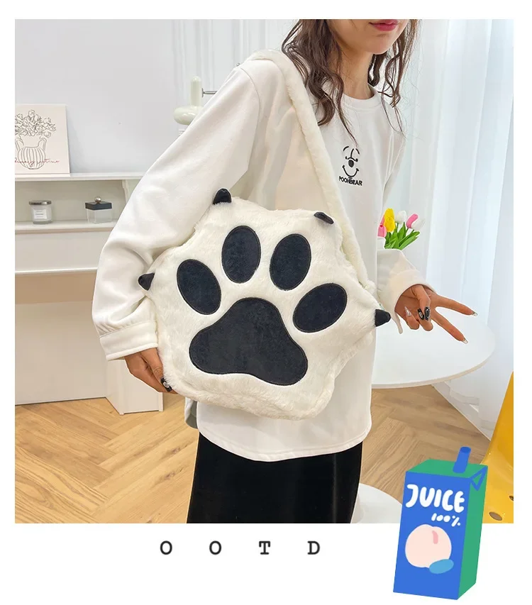 Women Bag New Cat Claw Backpack Plush Crossbody Bag Cute Lady Shoulder Bag Girl Cartoon Large Capacity Circular Female Handbag