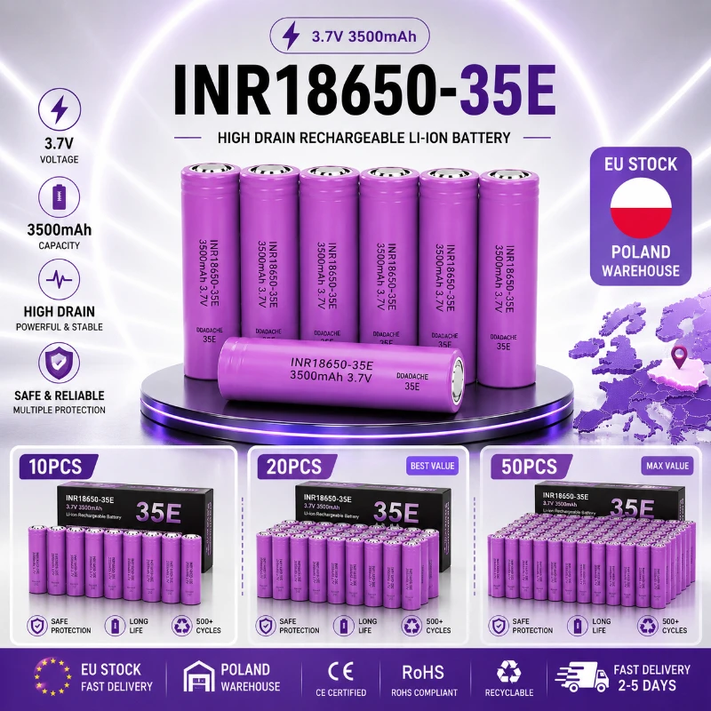 Image of INR18650-35E 3500mAh Akku 18650 Li-Ionen Wiederaufladbare Zelle 3,7V Hohe Kapazität Hoher Entladestrom 25A Akku-Ersatz für Elektronische Geräte Taschenlampe DIY-Pack mit EU-Lager-Versand