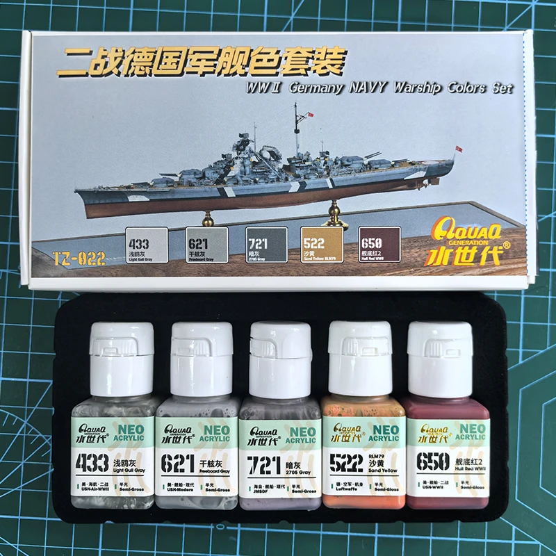 5 Bottle/Set German Warship Pigment Set Eco-Friendly Water-Based Model Paints Scale Model DIY Coloring Supplies