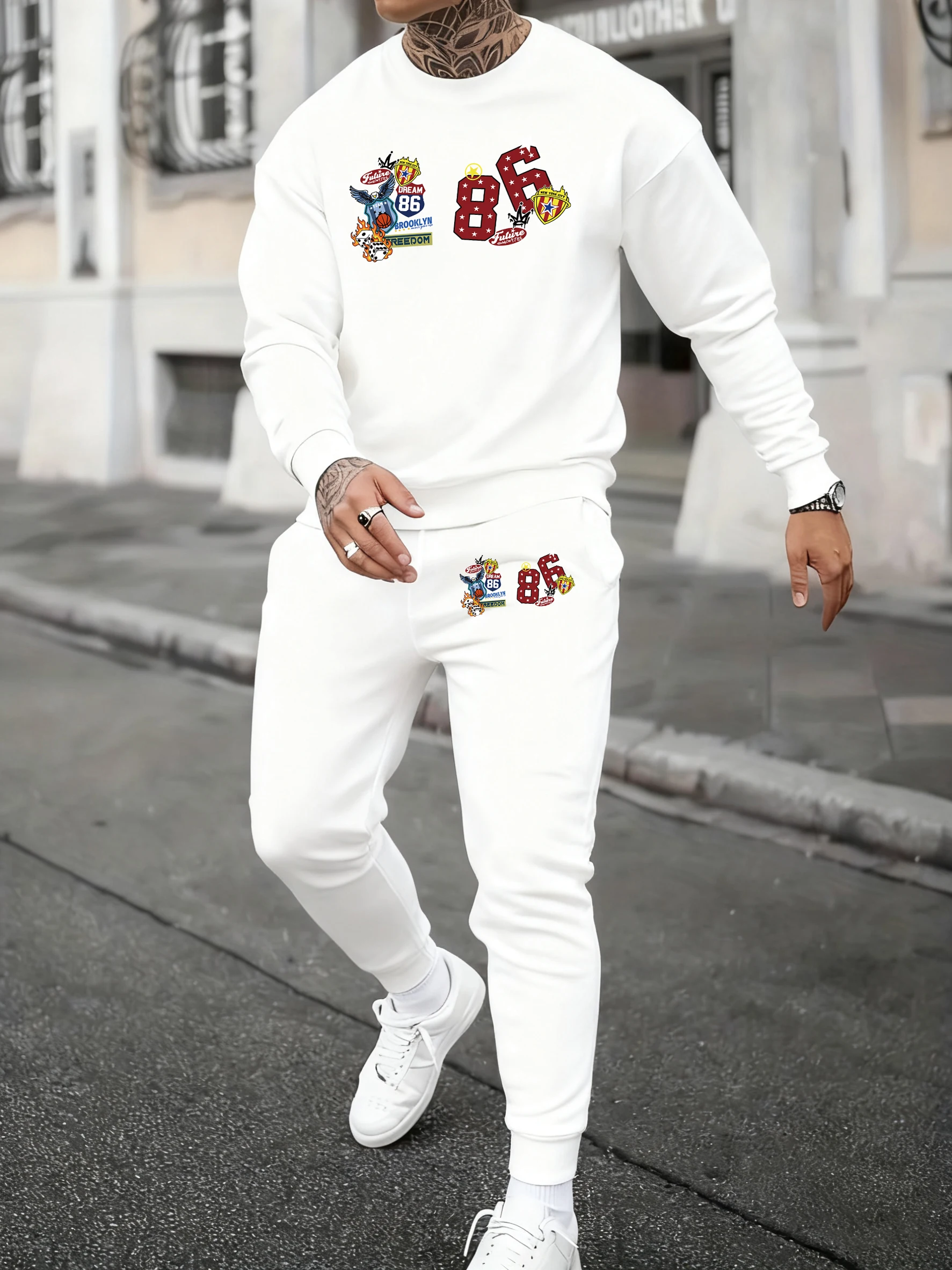 

Brooklyn Number 86 Jersey Prints Mens Basic Jogging Sweatpants Sweatshirts Set Simple Casual Hoody Warm Fashion Pocket Trousers