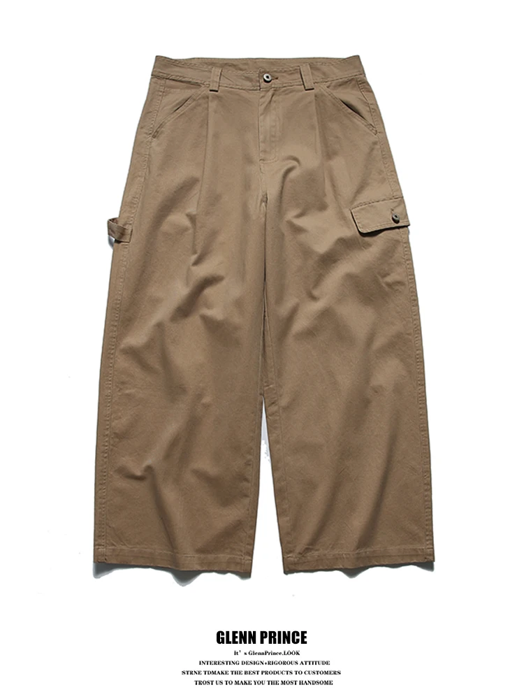 

Мужские рабочие брюки American High Street из чистого хлопка, свободного кроя, с широкими штанинами, повседневные, с множеством карманов