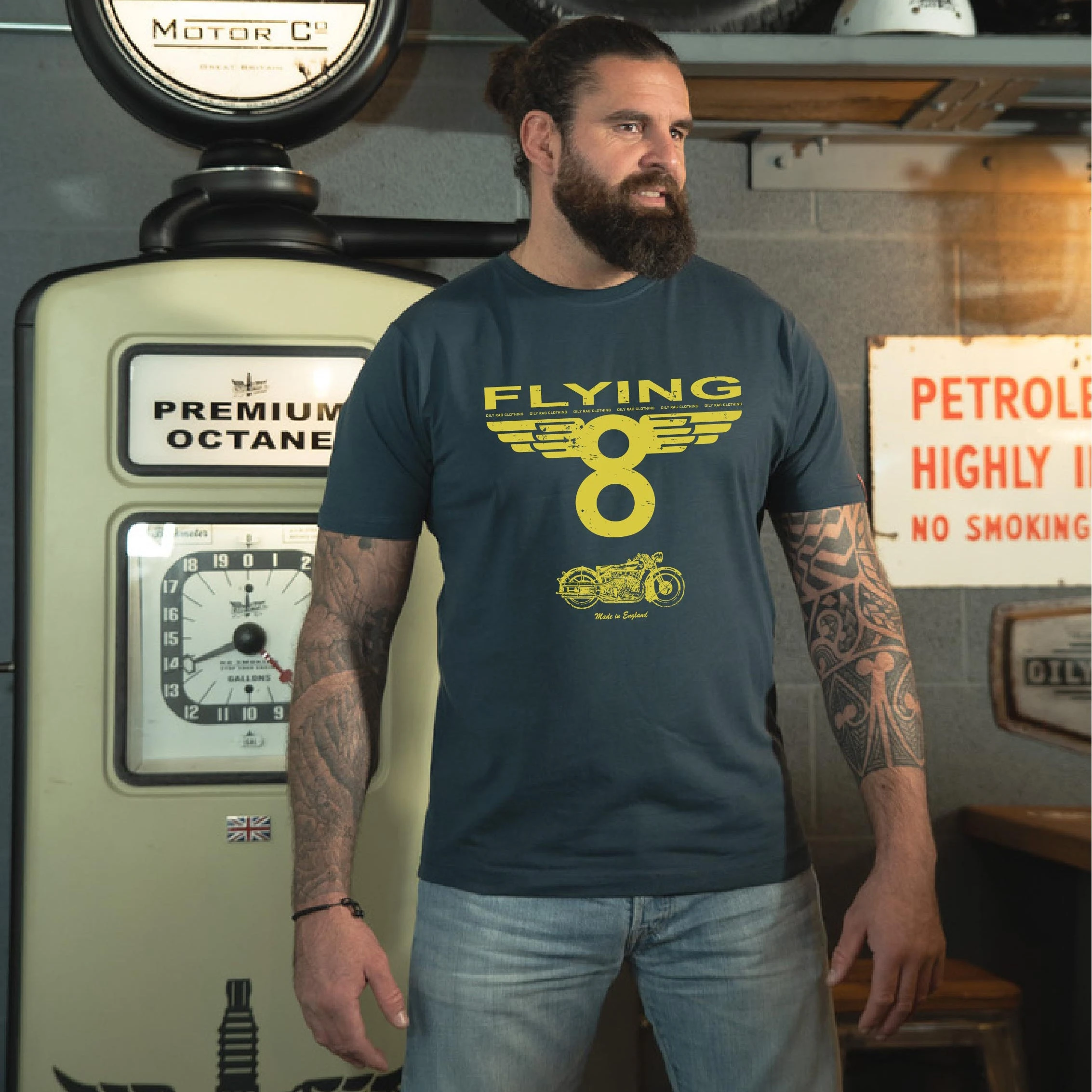 Yellow Flying‑8 Wing‑Logo & Vintage Motorbike Retro Motorcycle Graphic Tee Cotton Mens Womens T-Shirt Outdoor Casual Top