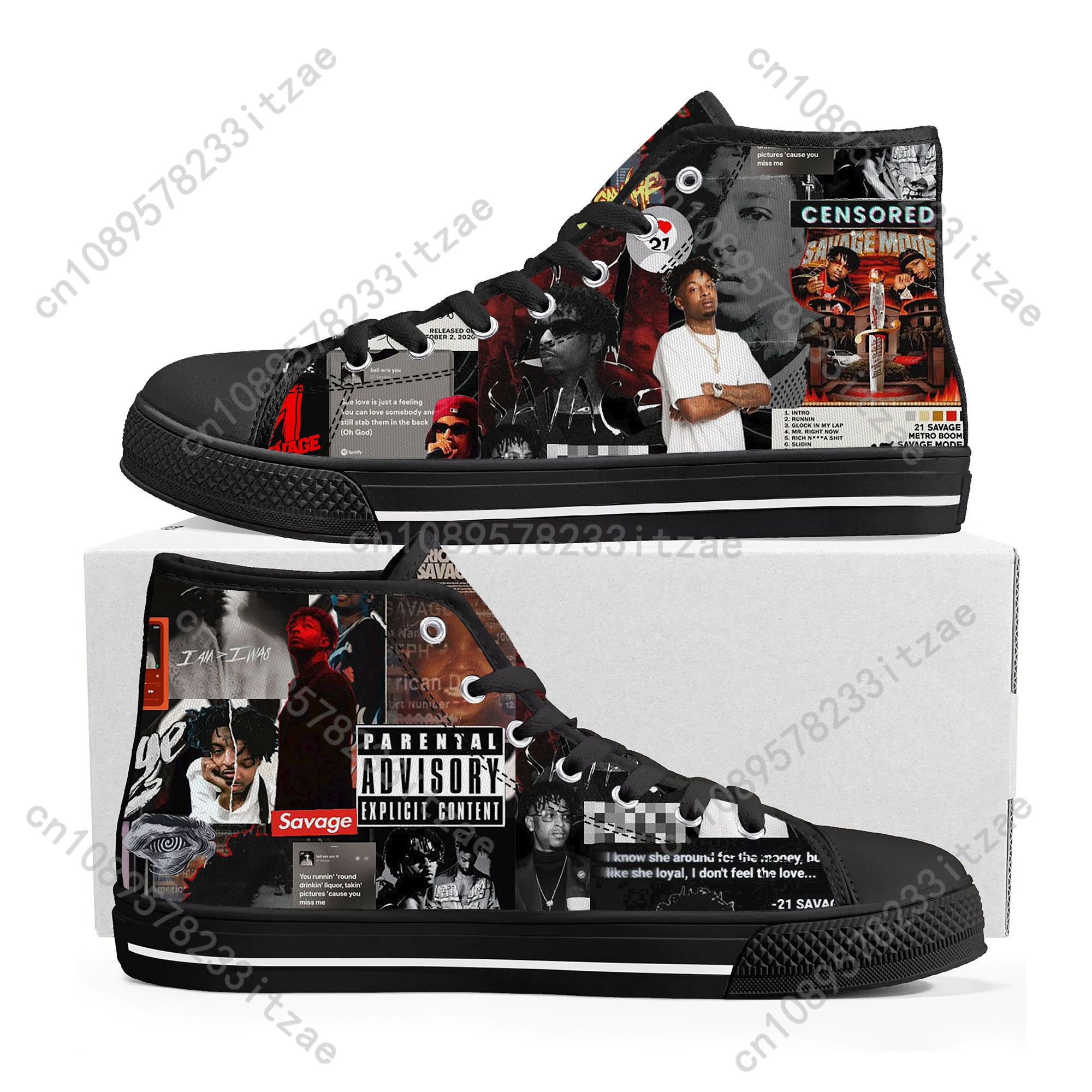 Rapper 21 Savage shoes High Top Sneakers Mens Womens Teenager High Quality Canvas Sneaker couple Casual Shoe Customize Shoes
