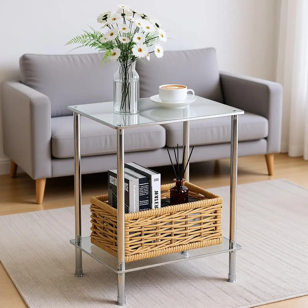 

2-Tier Acrylic End Table for Living Room or Bedroom, 15.7 L x 11.8 W x 19.82 H