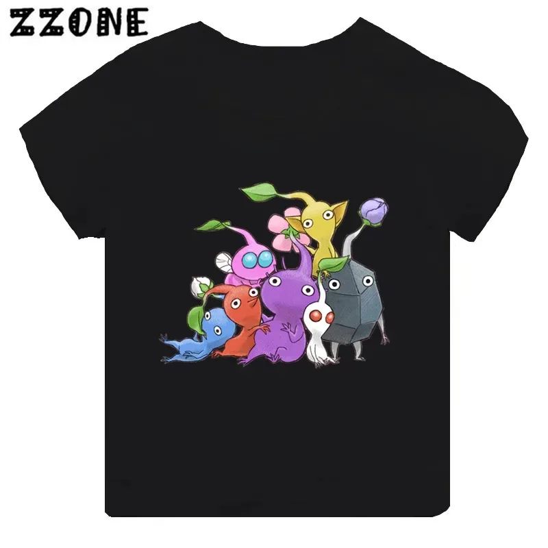 Gorąca wyprzedaż gra wideo Pikmin 4 nadruk Cartoon Kids T-Shirt dziewczęcy ubrania dla chłopców czarne koszulka z krótkim rękawem dziecięce topy,