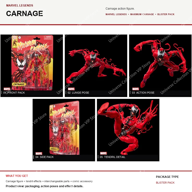 Hasbro Marvel Legends Extreme Carnage Carnage 6-Inch Retro Card Articulated Action Figure Collectible Preorder Display Model