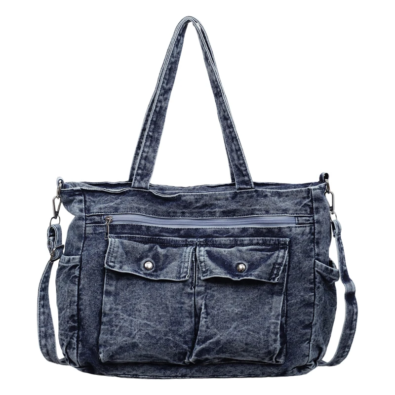 Large Capacity Denim Shoulder Bags Women 100% Cotton Handbags Washed Canvas Casual Totes Korea Style Cloth Tooling Packages