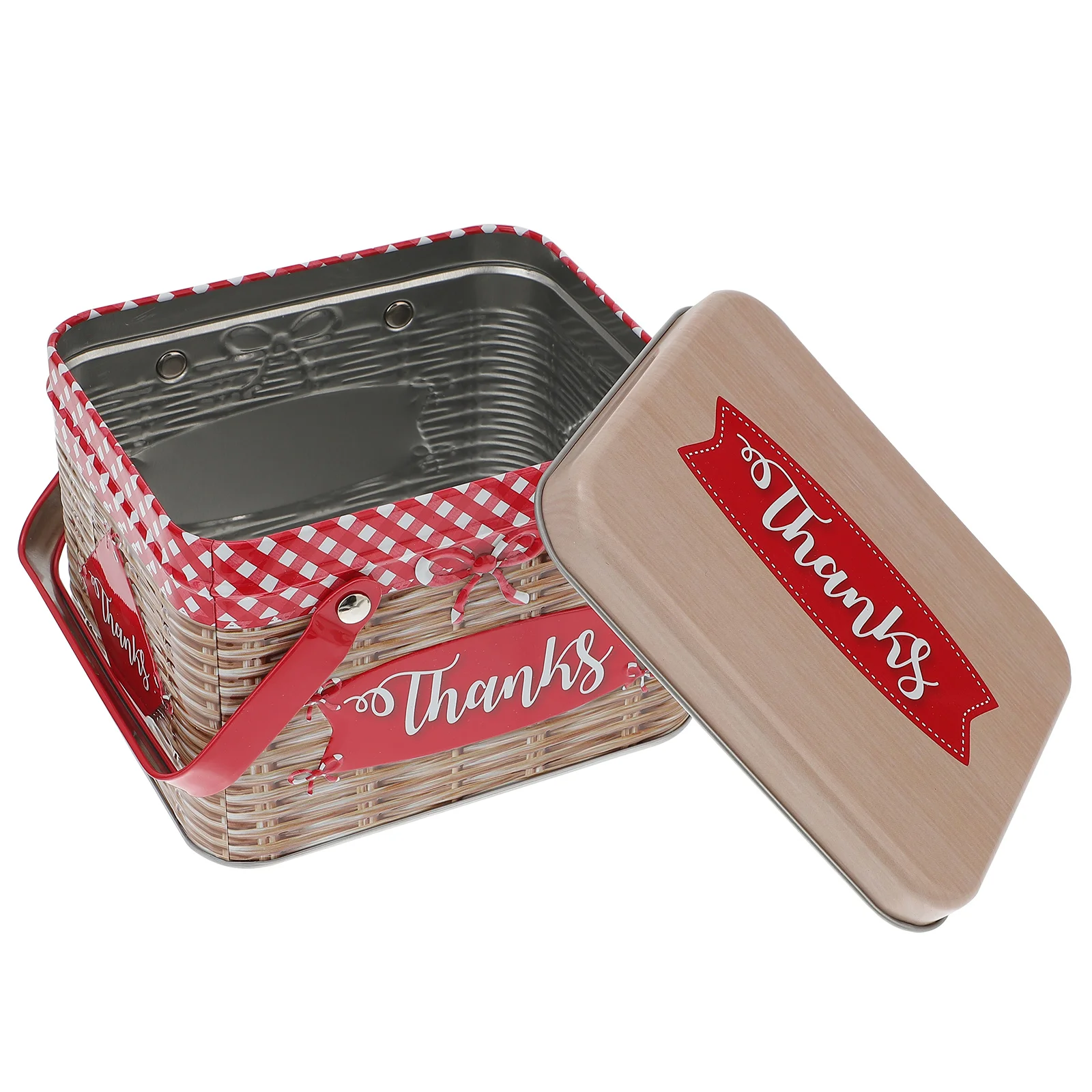 

Portable Biscuit Candy Tinplate Box Fully Sealed Insect Proof Safe Creative 3D Rattan Woven Patterns High