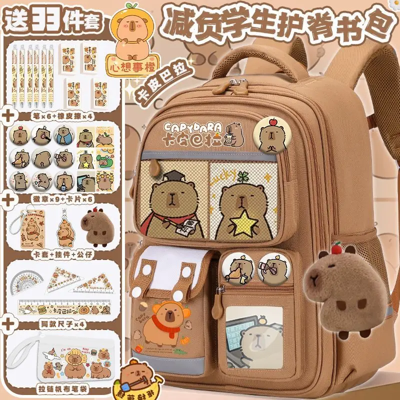 2024, neue Capybara-Schultasche für Grundschüler, große Wirbelsäulenschutztasche, Rucksack für Mädchen der Mittelstufe