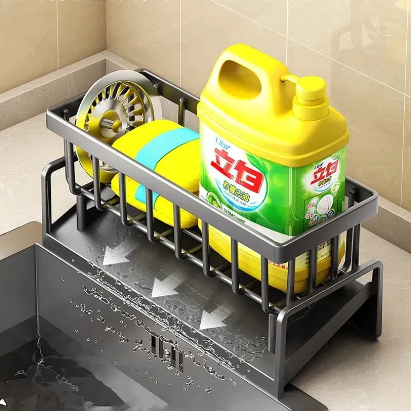 Kitchen Sink Drain Rack Organizer Thickened ABS Plastic Self-Draining Sink Shelf Soap Sponge Holder Dishcloth Rack Filter Basket