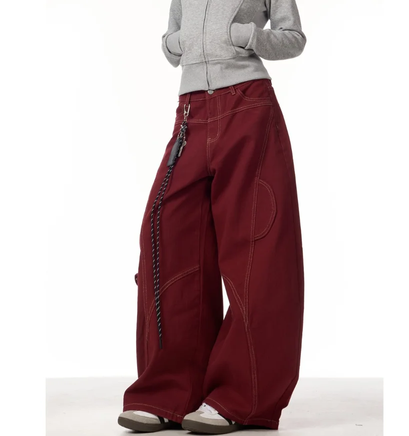 

Street Vintage Jeans New Y2K Harajuku Wash Red Streetwear Baggy Jeans Denim Pants Womens High Waist Wide Trousers 2026 w71