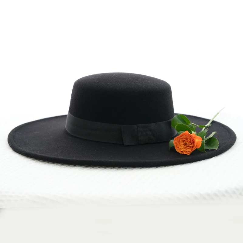 Retro Super Wide Brim 10cm Classic Autumn Winter Warm Women Men Felt Oval Top Cap Fedora Porkpie Pork Pie Bowler Hat 57-58cm