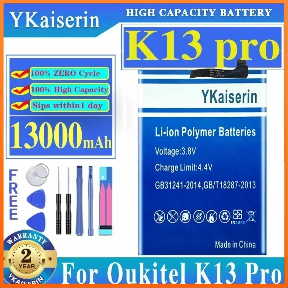 

Аккумулятор ykaisin Portablet K 13 Pro 13000 мАч для Oukitel K13 Pro K13pro, стандартные батареи, батарея + бесплатные инструменты, гарантия