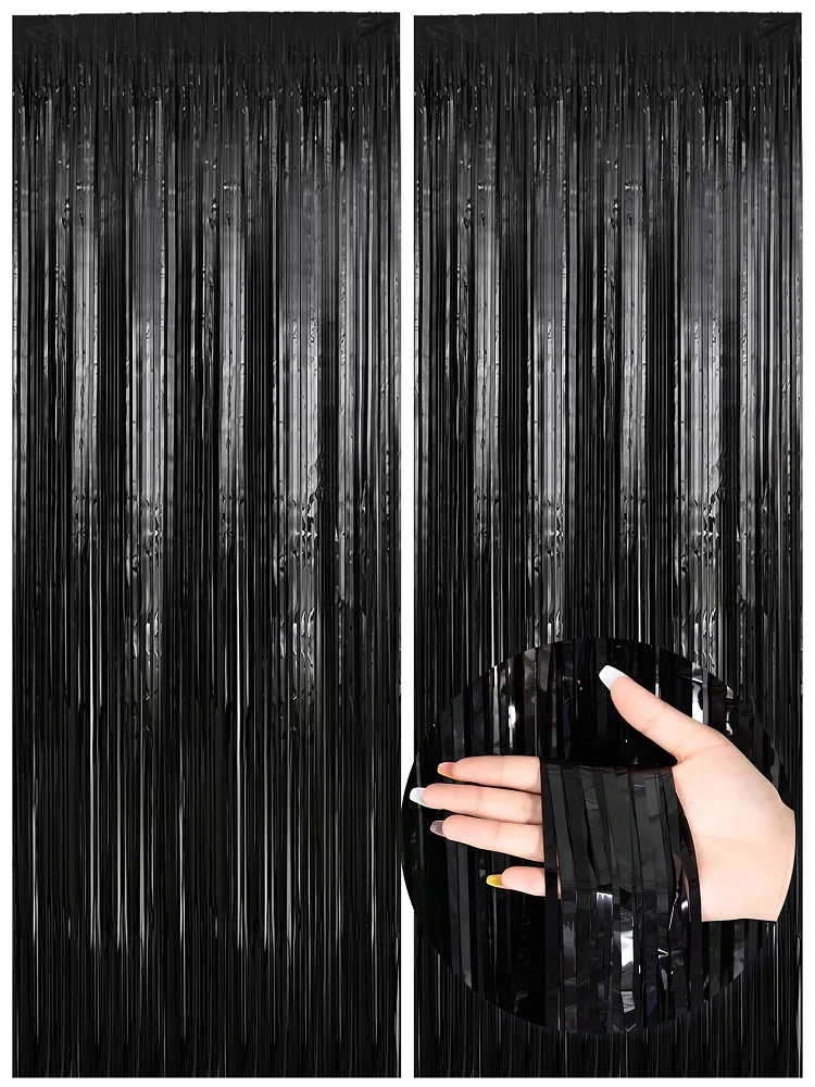 2 Stück - 1*2m Metallfolien-Fransenvorhänge für Party-Hintergrundwand-Dekoration, glänzende Aluminiumfolien-Wandvorhänge mit Quasten – Detail 5