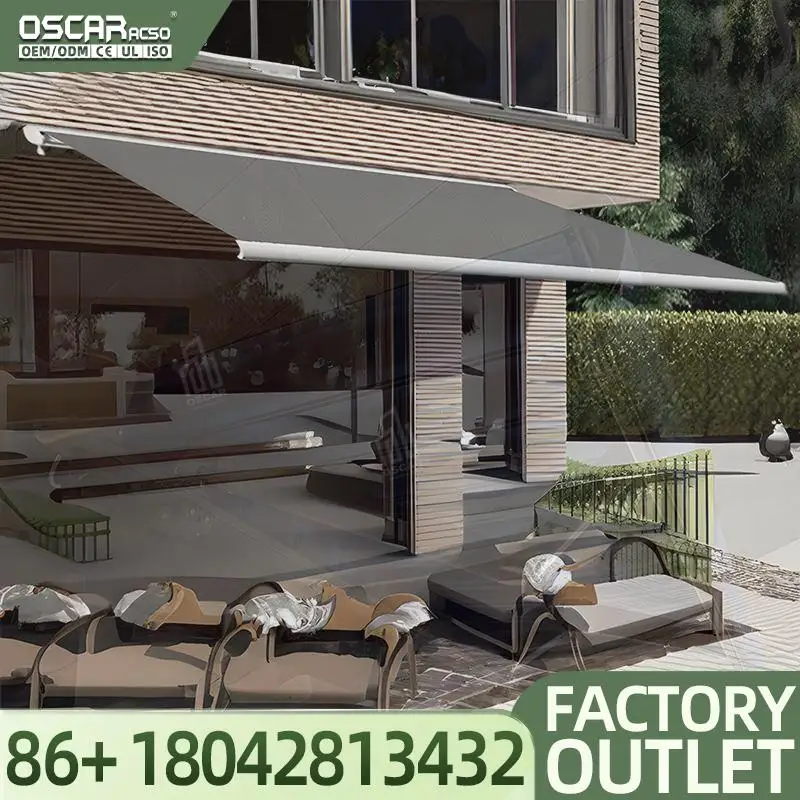 Retractable Foldable Outdoor Sunshade Canopy Custom Size 6M 4M Motorized Electric for Patio Garden Balcony Retractable Awning
