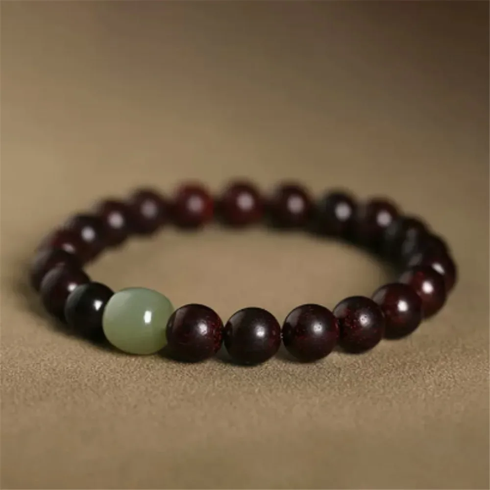 8mm Natural Lobular Red Sandalwood Couple Bracelets Women Black Sandalwood Jewelry Gift Natural Hetian Jade Bead Dropshipping