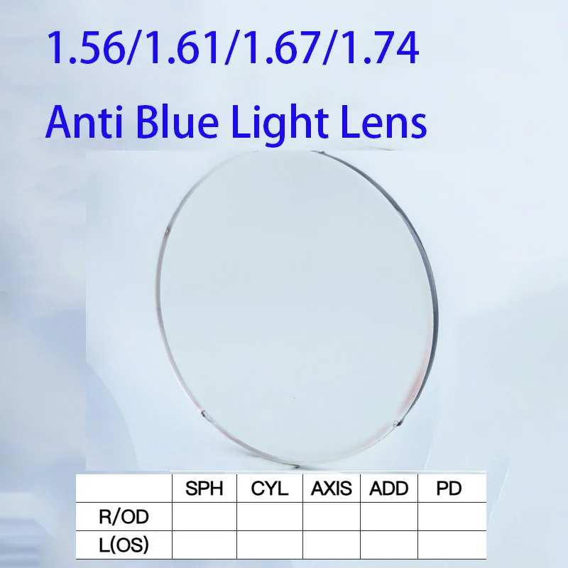 

Блокирующие анти-синий свет 1,56 1,61 1,67 по рецепту CR-39, близорукость, дальнозоркость, пресбиопия, смола, асферические очки, линзы
