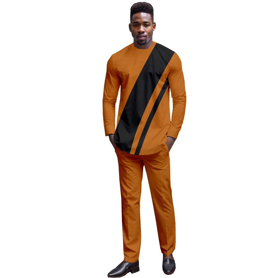 DBQ Men‘s African 2 Piece Set Nigerian Dashiki Metallic Short Sleeve Suit Shirt and Pants Outfit 41056