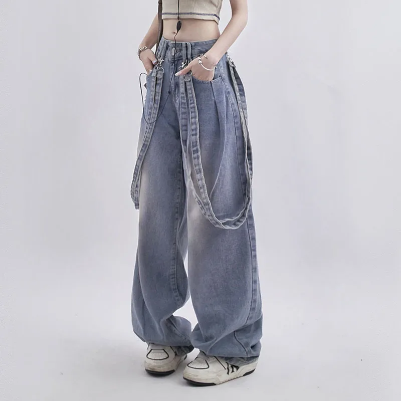 WCFCX STUDIO Womens Ripped Hole Boyfriend High Waist Women's Wide Leg Jeans Baggy Woman Denim Pants Jean Mom Jeans Trousers