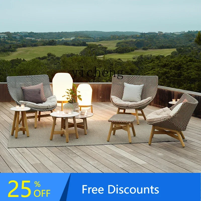 

LYY Outdoor Leisure Rattan Chair Three-Piece Courtyard Rattan Sofa Garden Backrest Rocking Chair