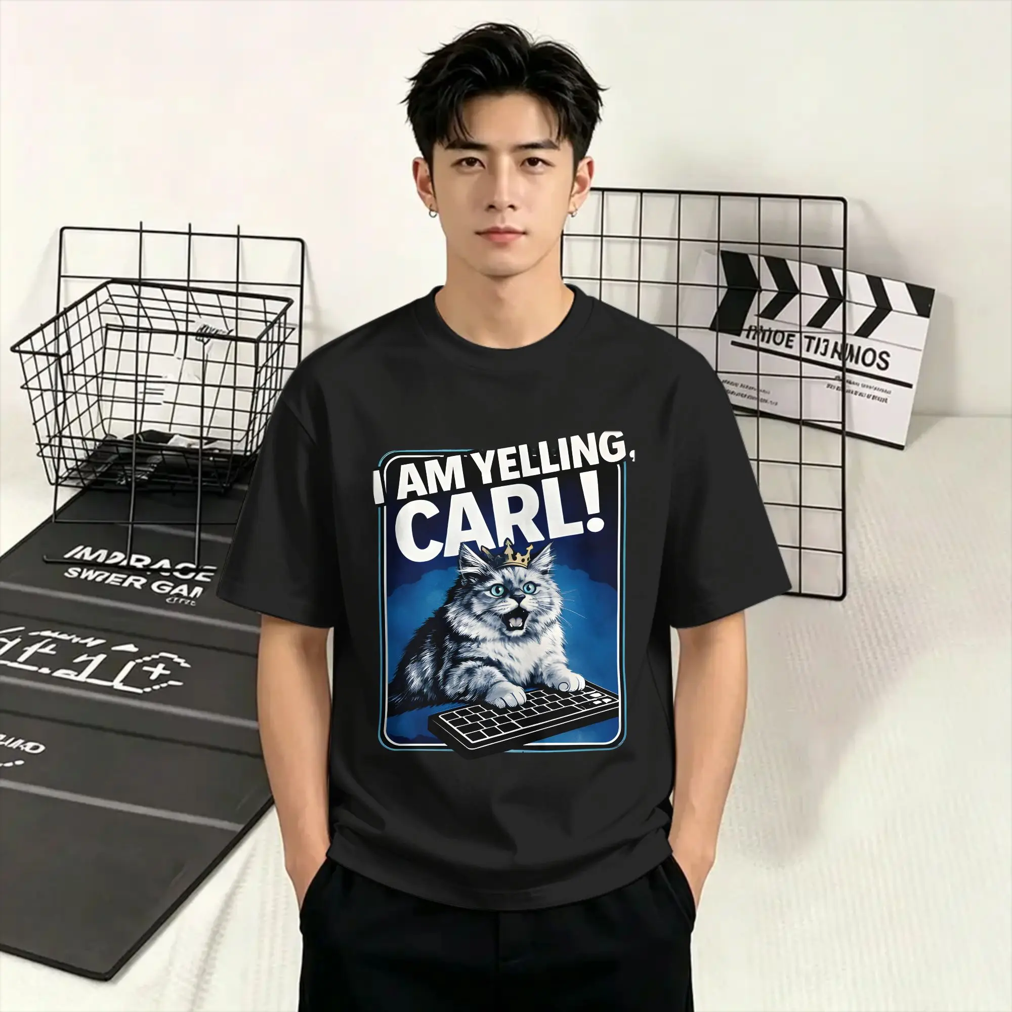 I Am Yelling Carl  T Shirt Summer  100% Cotton T Shirts For Men Hip Hop Custom DIY Tee Shirt Short Sleeve Vintage Top Tees