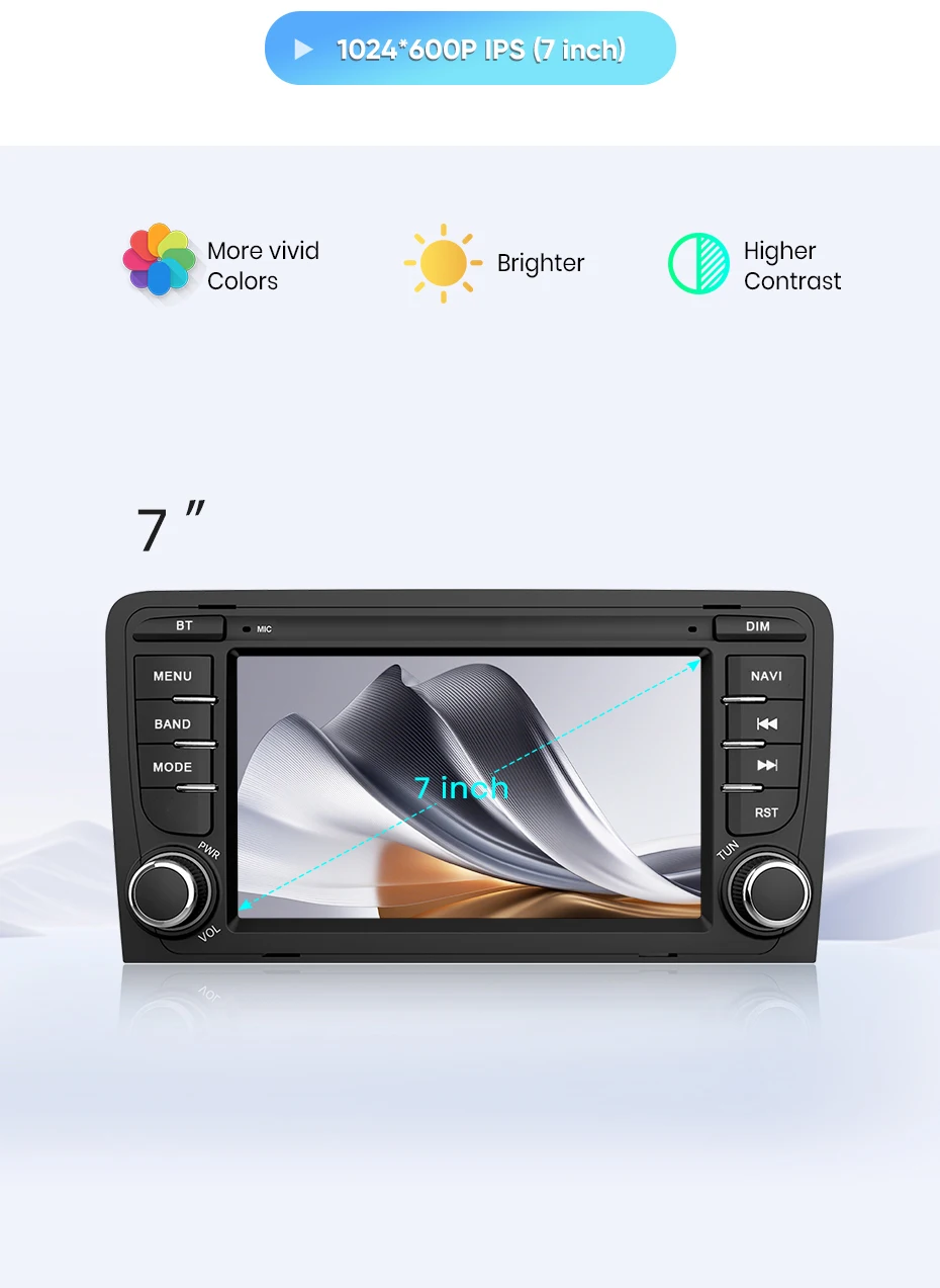 Junsun 7 Zoll Autoradio für Audi A3 8P S3 RS3 2003-2012 CarPlay Android Auto FM RDS DSP BT GPS Navi SWC HD IPS Touchscreen Plug & Play Multimedia-Player Freisprecheinrichtung Original-Autostil-Haupteinheit – Detail 17