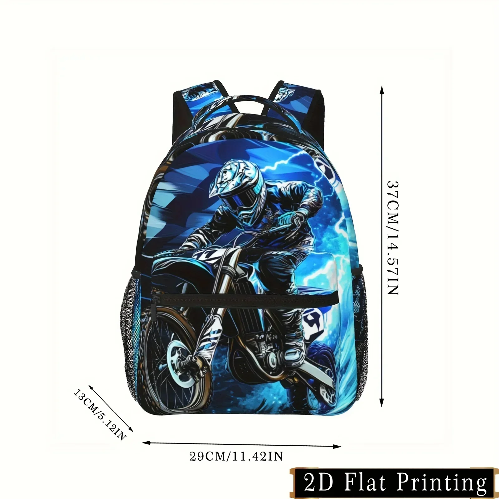 Custom Motorcycle Rider Backpack - Large Capacity, Adjustable Straps, Multiple Pockets, Durable Polyester, Stylish Blue & Black