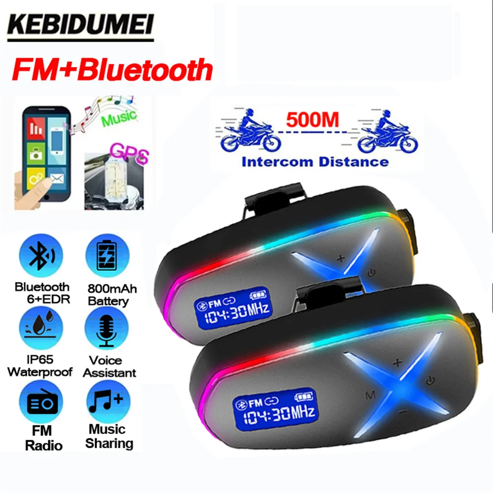 

Мотогарнитура для 2 человек с Bluetooth V6.0, функцией обмена музыкой, FM-радио, RGB-подсветкой и водонепроницаемыми наушниками, радиус действия 500 м