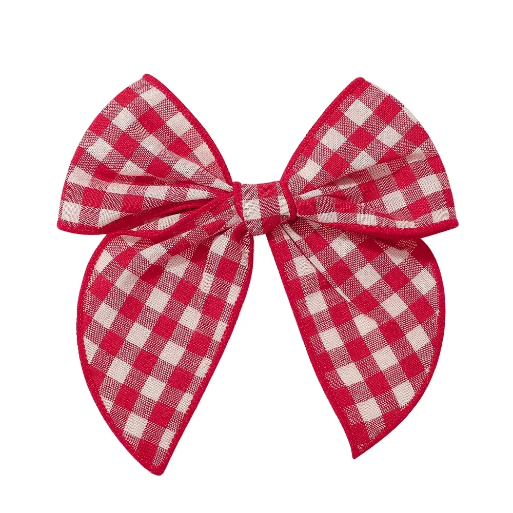 1Pc 5.7 Inch Cheer Bowknot Hairpin Classic Plaid Christmas color Fabric Hair Clips Handmade for Kids Baby Girls Hair Accessories — zdjęcie 2